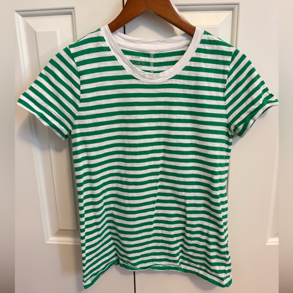 J.Crew Factory Girlfriend Tee Striped Green and White Size Small
